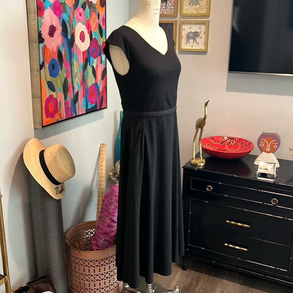 Athleta.  Black dress. Fitted A line.
